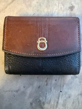 Vtg Princess Gardner Genuine Lambskin Wallet Change Pocket two tone black brown